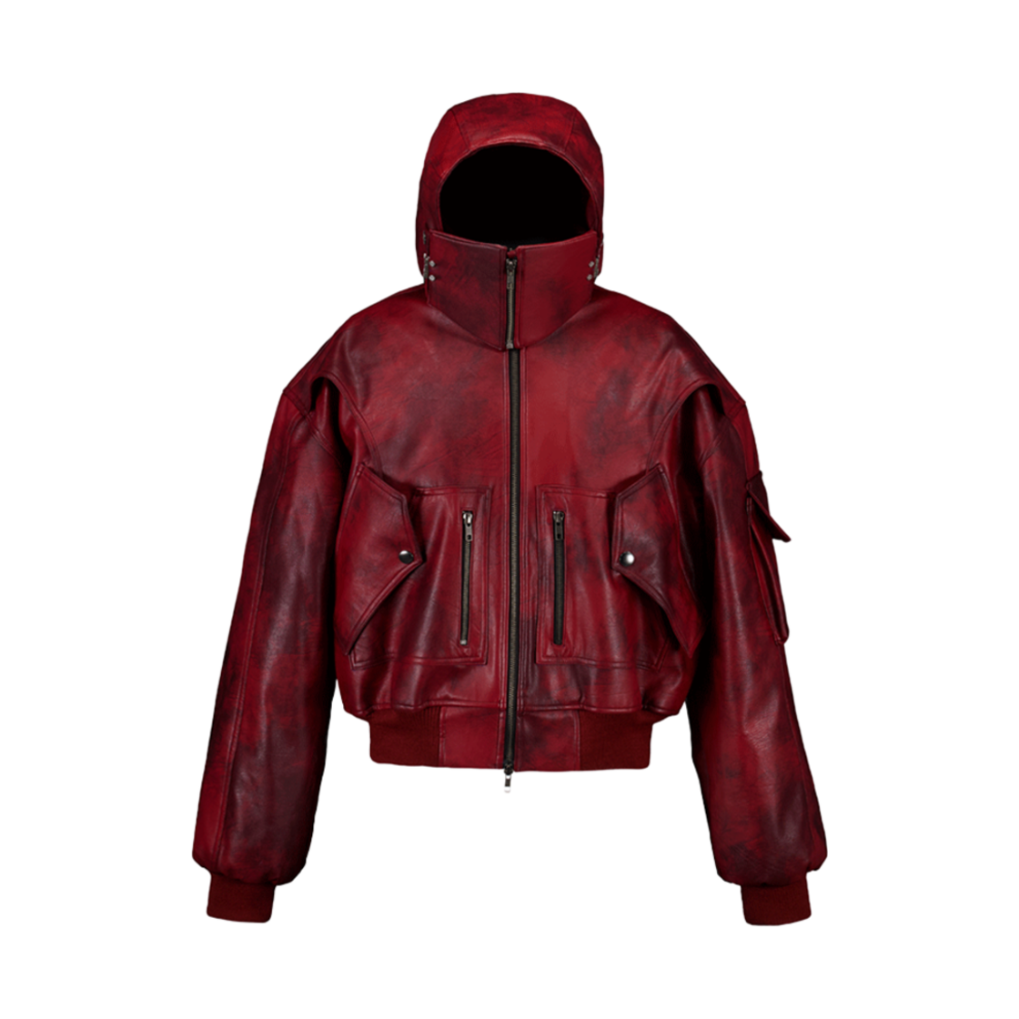 24FWHO-4 Full of Ssun Circle Leather Mask Jacket 4oz Quilting Vintage Red (With Hinge Mask)