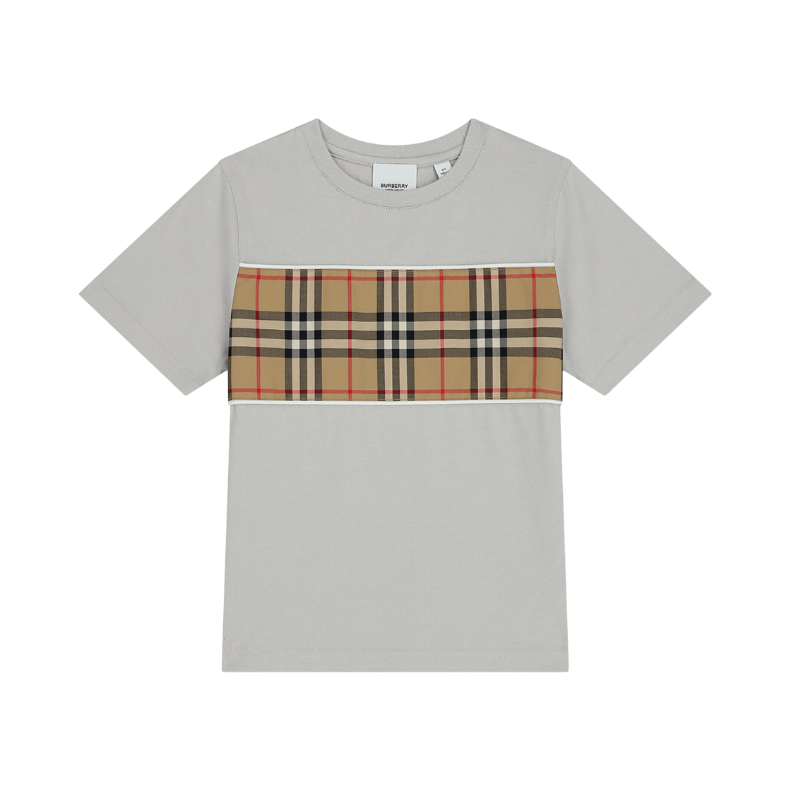 8065753 (Kids) Burberry Check Panel T-Shirt Soft Silver Grey