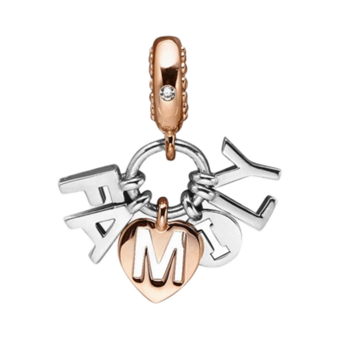 (W) 판도라 패밀리 레터스 댕글 참 스털링 실버 로즈 골드 플래팅 클리어((W) Pandora Family Letters Dangle Charm Sterling Silver Rose Gold Plated Clear) - 1