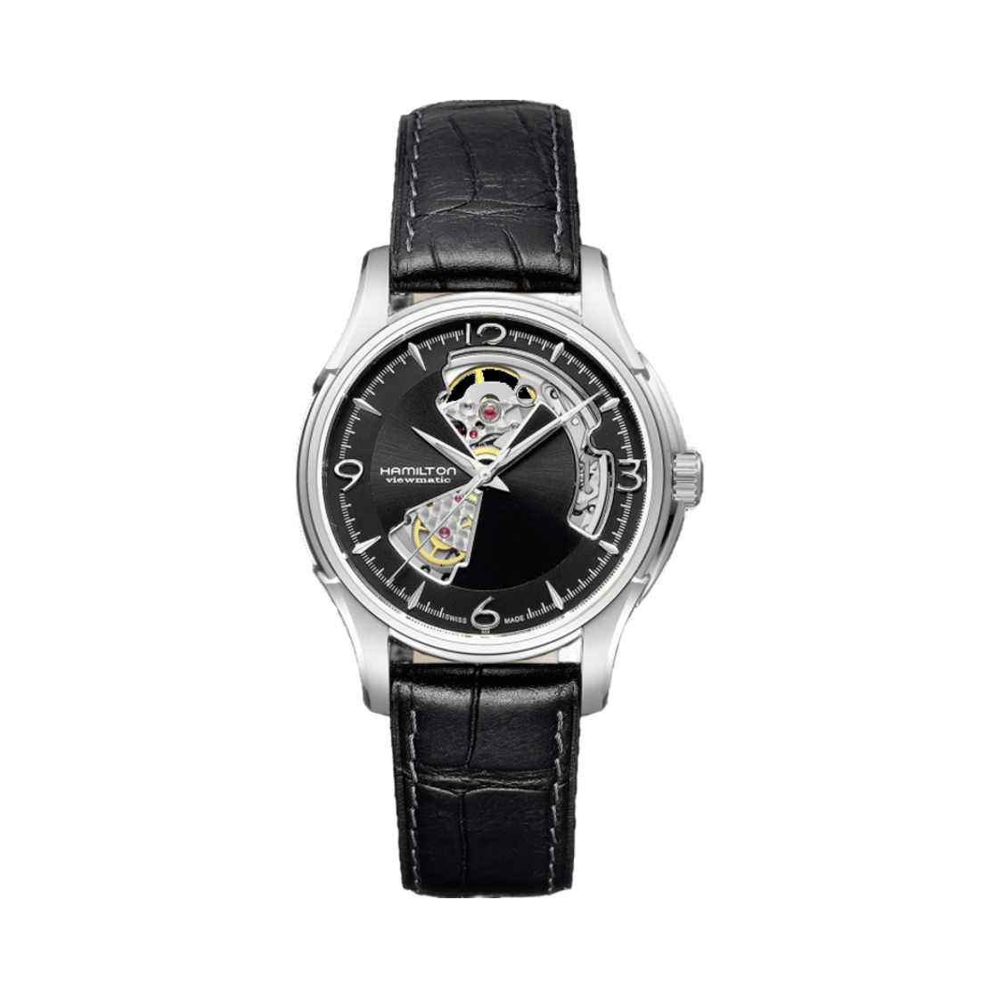 해밀턴 재즈마스터 오픈 하트 오토 40mm 스테인리스 스틸 카프 레더 블랙(Hamilton Jazzmaster Open Heart Auto 40mm Stainless Steel Calf Leather Black) - 1