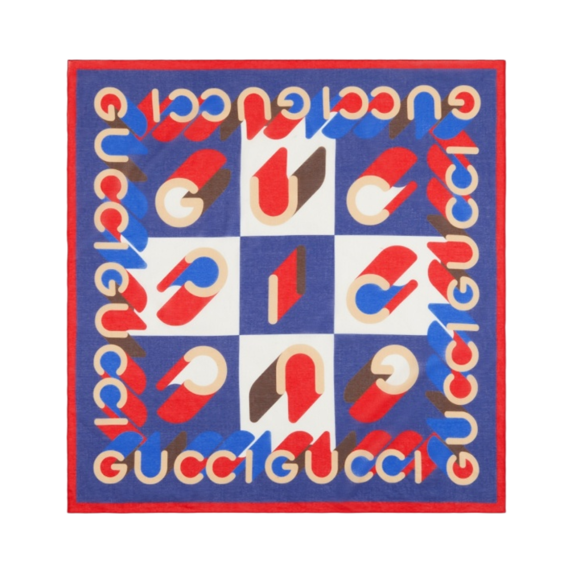 구찌 레트로 지오메트릭 구찌 코튼 보일 까레 블루 오렌지(Gucci Retro Geometric Gucci Cotton Voile Carre Blue Orange) - 1