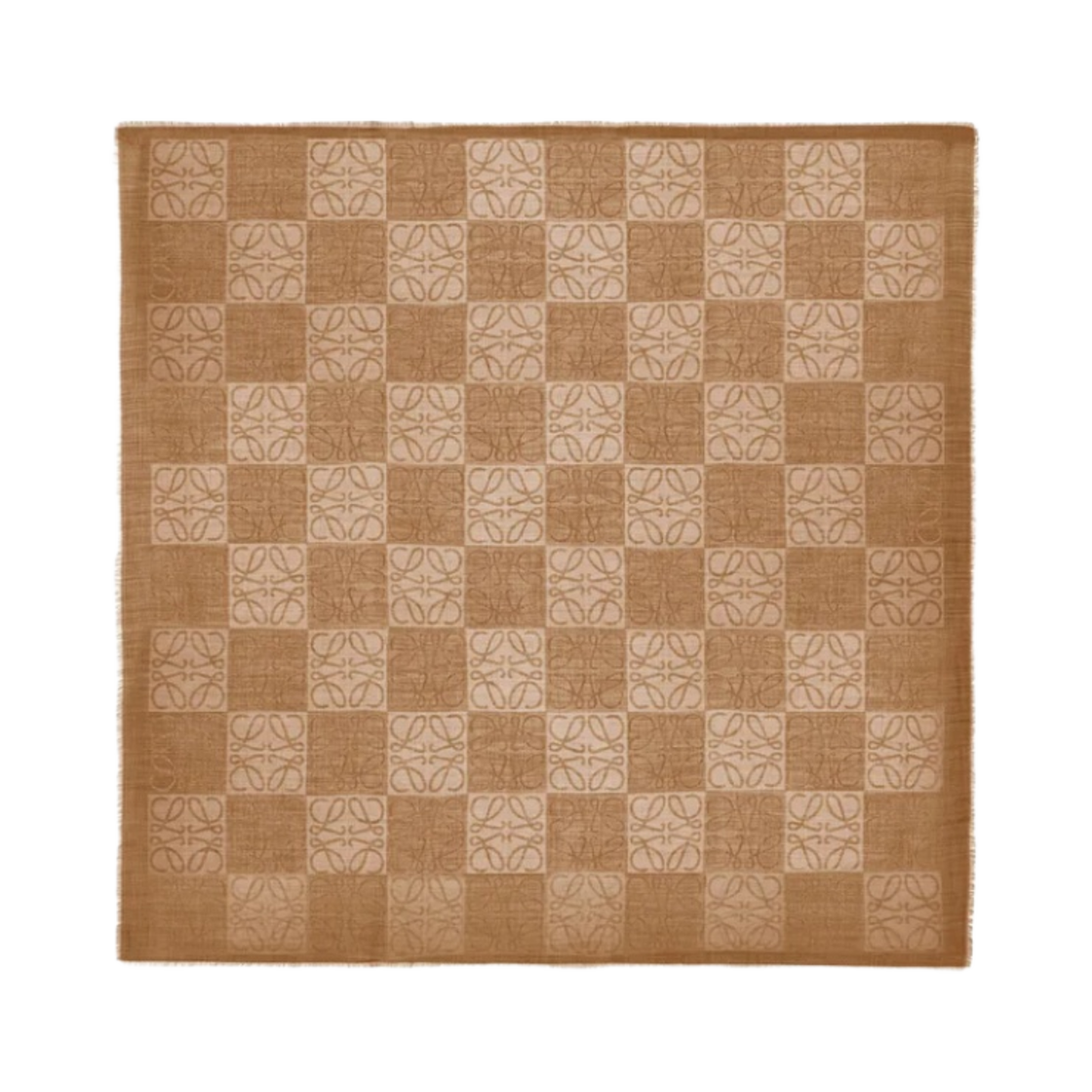 (W) 로에베 다메로 스카프 인 울 실크 앤 캐시미어 카멜((W) Loewe Damero Scarf In Wool Silk and Cashmere Camel)