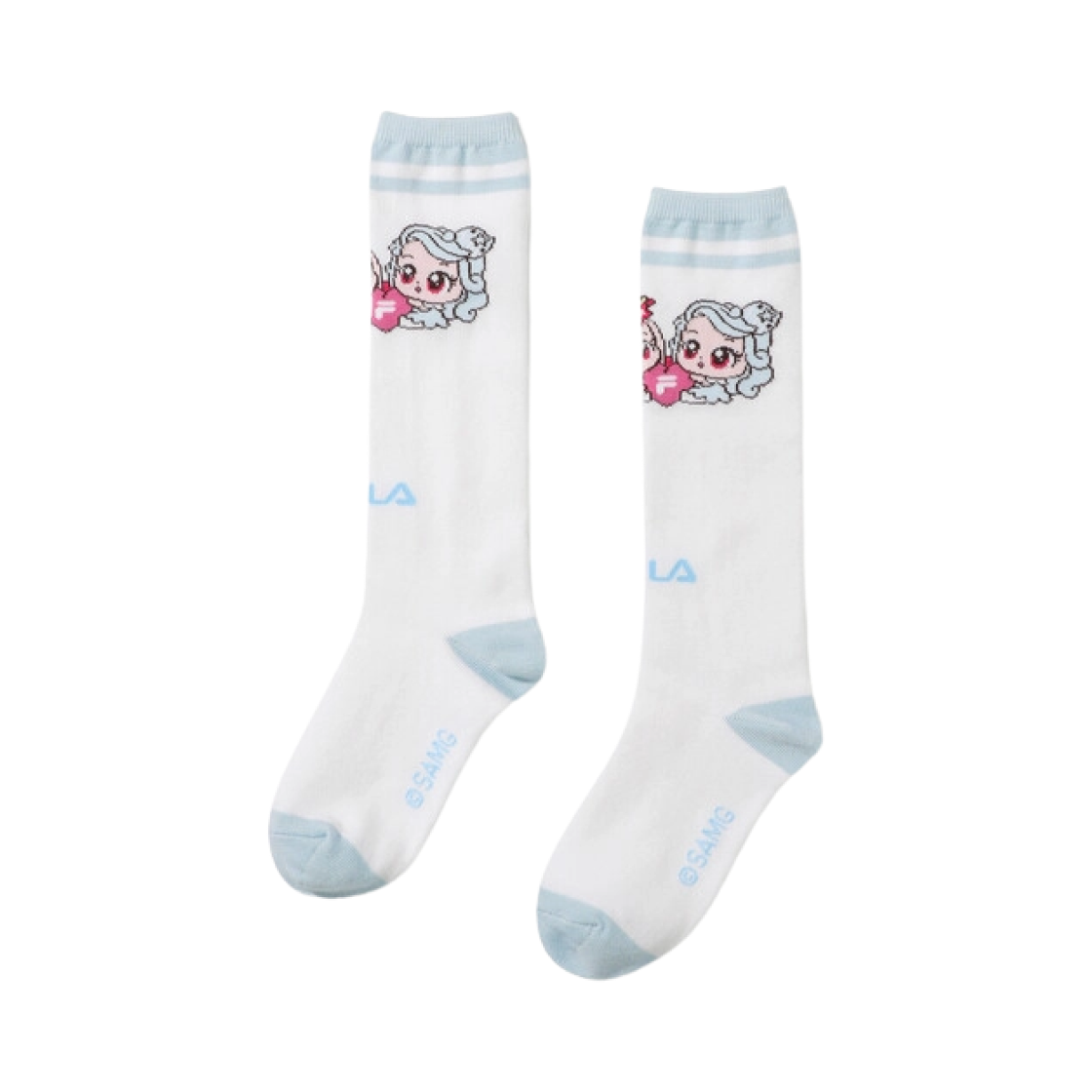 (Kids) 휠라 x 캐치! 티니핑 니삭스 빛나핑 블루 라이트 블루((Kids) Fila x Catch! Teenieping Knee Socks Shimmerping Blue Light Blue)