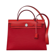 Hermes Herbag Zip 31 Bag Sellier Military Canvas & Palladium Rouge Piment
