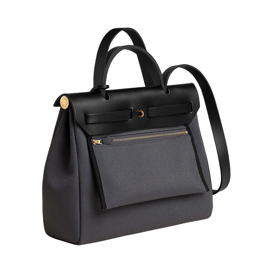 에르메스 에르백 집 31 백 르투르네 밀리터리 캔버스 헌터 카우하이드 & 골드 하드웨어 아르두아즈 누아(Hermes Herbag Zip 31 Bag Retourne Military Canvas Hunter Cowhide & Gold Ardoise Noir) - 3