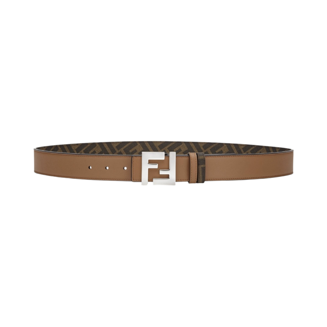 펜디 리버시블 브라운 레더 스터드 클로저 FF 버클 벨트 브라운(Fendi Reversible Brown Leather FF Buckle with Stud Closure Belt Brown) - 1