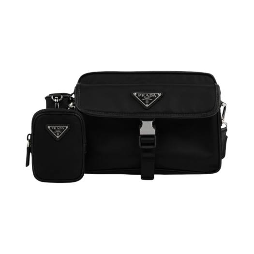Prada Re-Nylon and Saffiano Leather Shoulder Bag Black