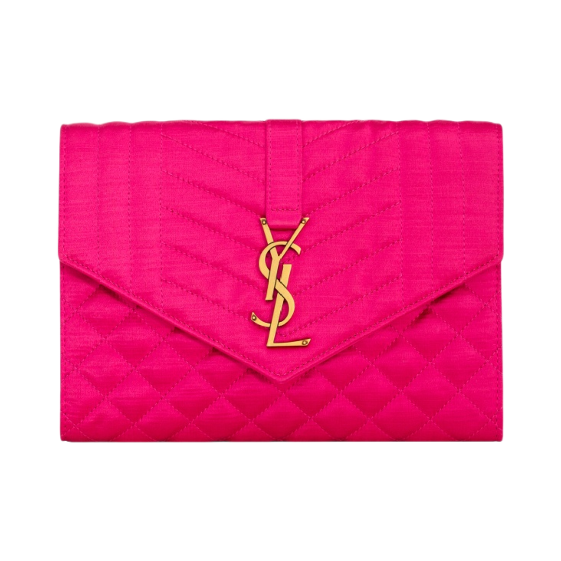 생로랑 엔벨로프 플랩 파우치 믹스 마틀라세 사틴 구아바 핑크(Saint Laurent Envelope Flap Pouch in Mix Matelasse Satin Guava Pink) - 1