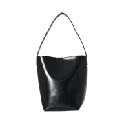 The Row Small N/S Park Tote in Polished Calfskin Leather Black