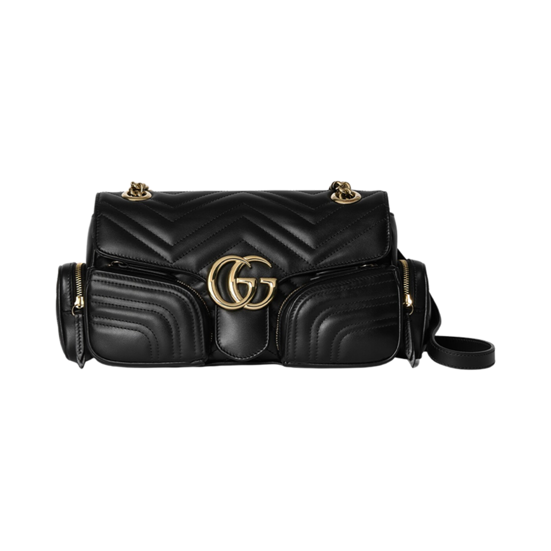 795228-AADPJ-1000 Gucci GG Marmont Small Multi Pocket Bag Black Matelasse Chevron Leather
