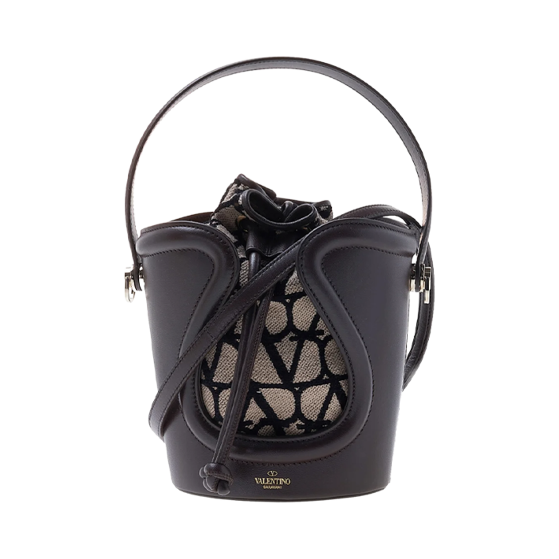 B0L30HUJ6ZN Valentino Vlogo Bucket Bag Natural Dark Brown