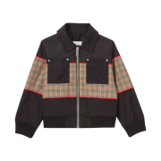 (Kids) Burberry Check Panel Technical Harrington Jacket Black