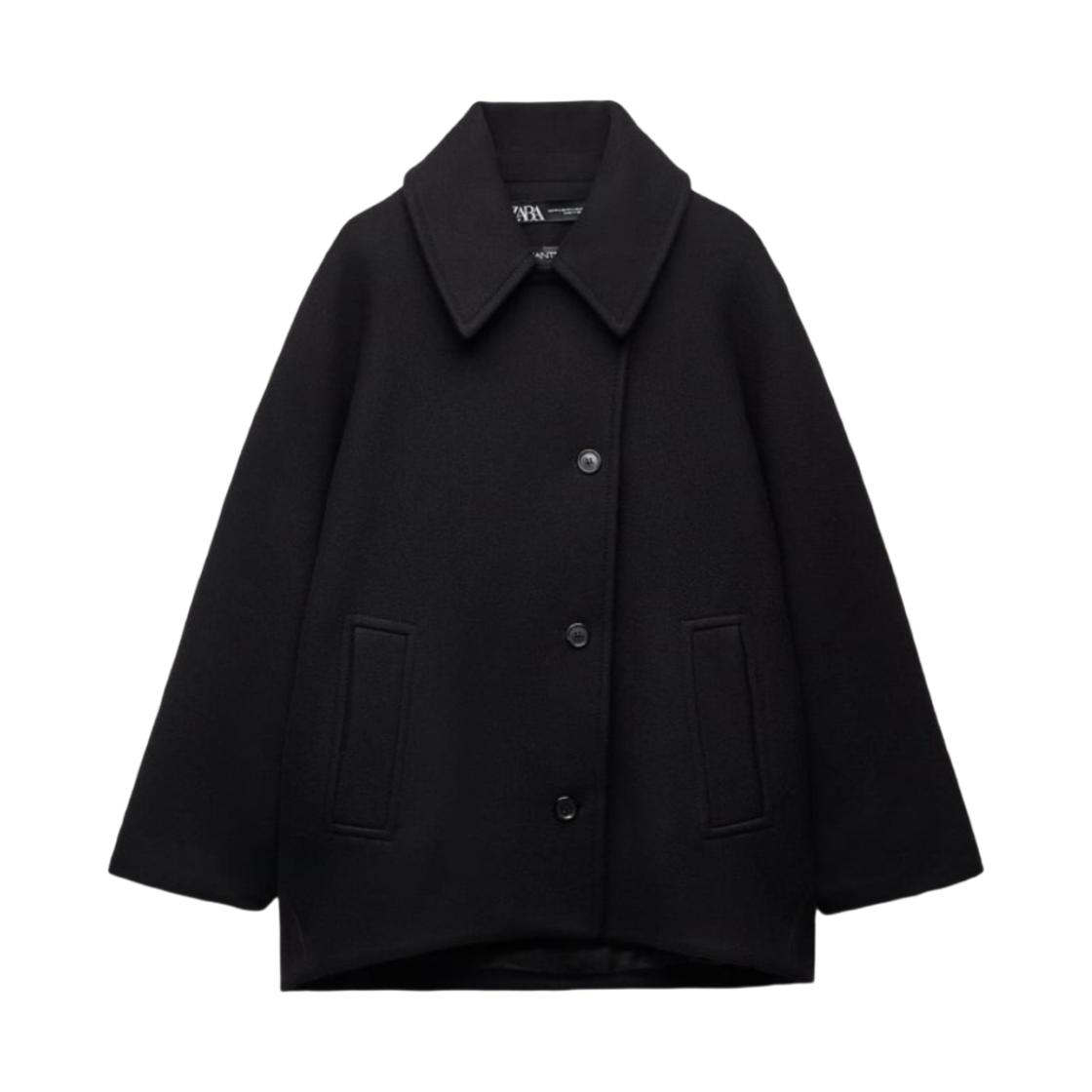 8353/745/800 (W) Zara ZW Wool Cropped Manteco Coat Black