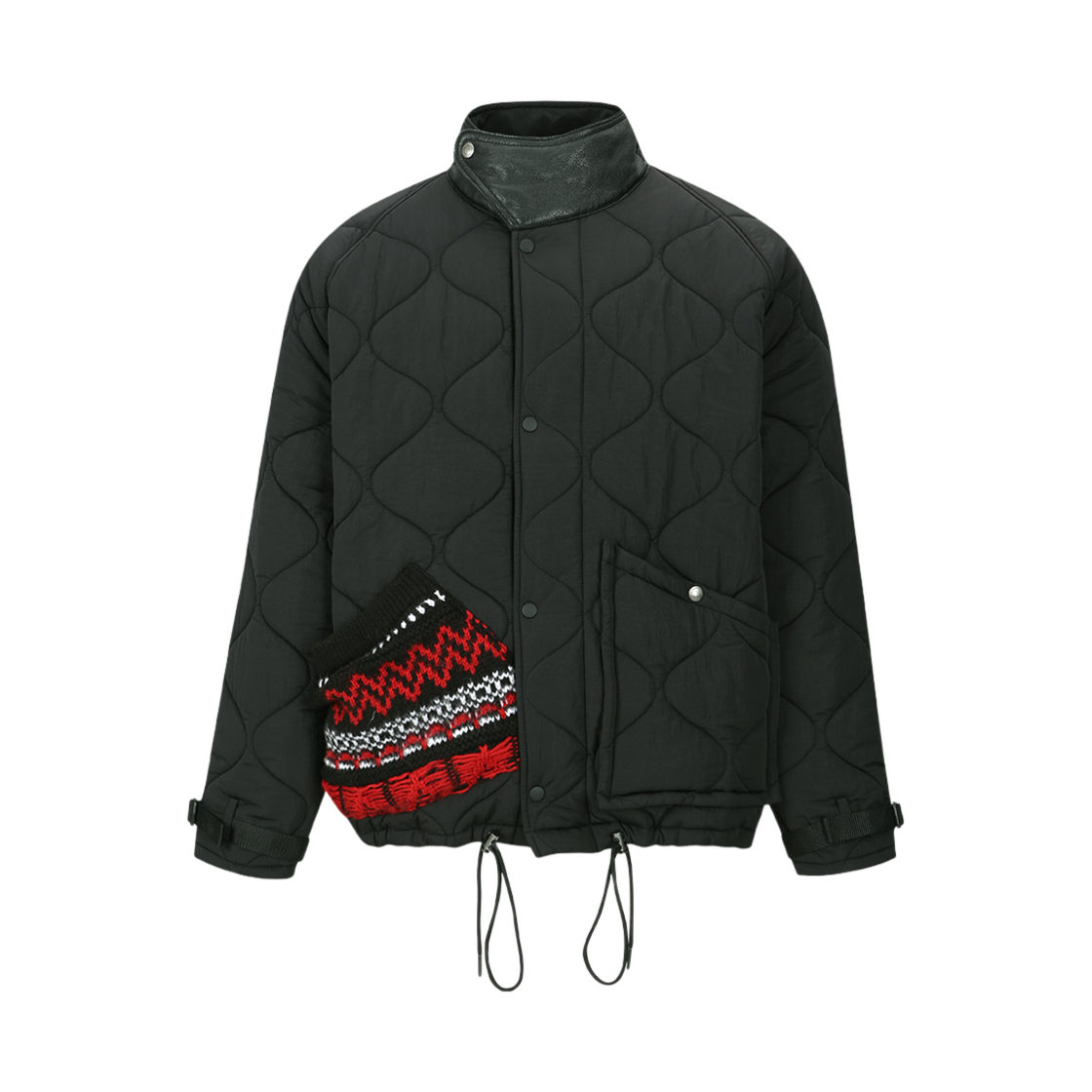 ADSB 앤더슨벨 뉴 노르딕 니트 패치 퀼티드 숏 파카 블랙