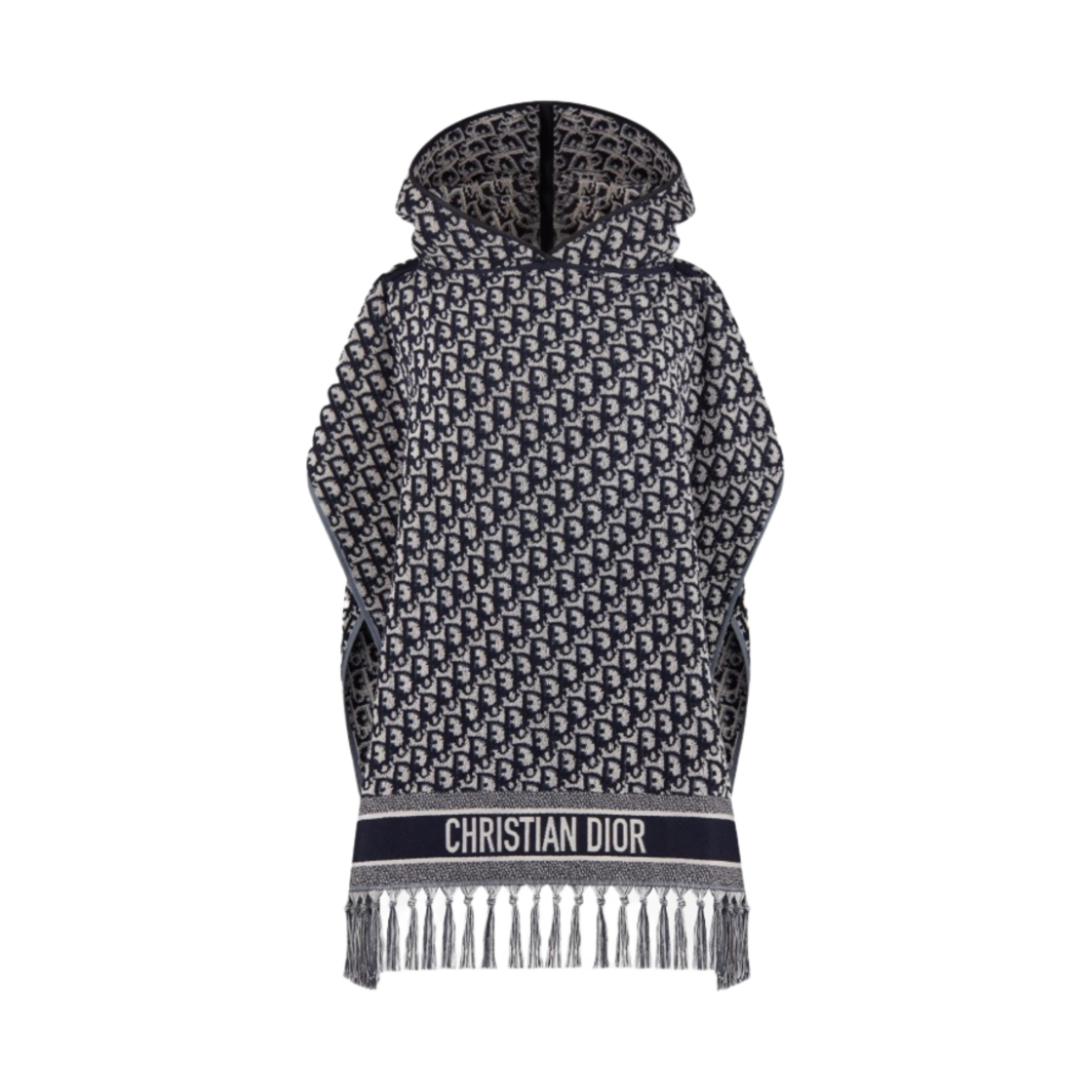 디올 오블리크 후드 판초 코튼 네이비 블루