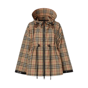 (W) Burberry Logo Tape Vintage Check Hooded Jacket Archive Beige