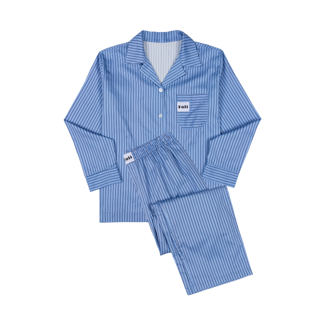Unisex Simple Blue Long PJ Set Foli Unisex Simple Long PJ Set Blue