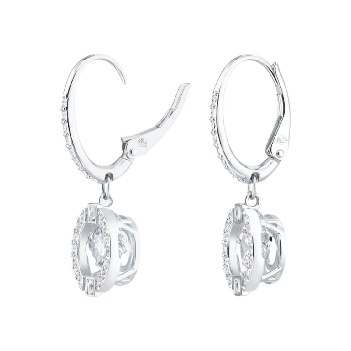 (W) 스와로브스키 스파클링 댄스 드롭 라운드 컷 이어링 화이트 로듐 플래팅((W) Swarovski Sparkling Dance Drop Round Cut Earrings White Rhodium Plated) - 3