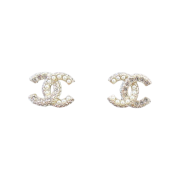 (W) Chanel Earrings Metal Glass Pearls Strass & Gold Pearly White Crystal