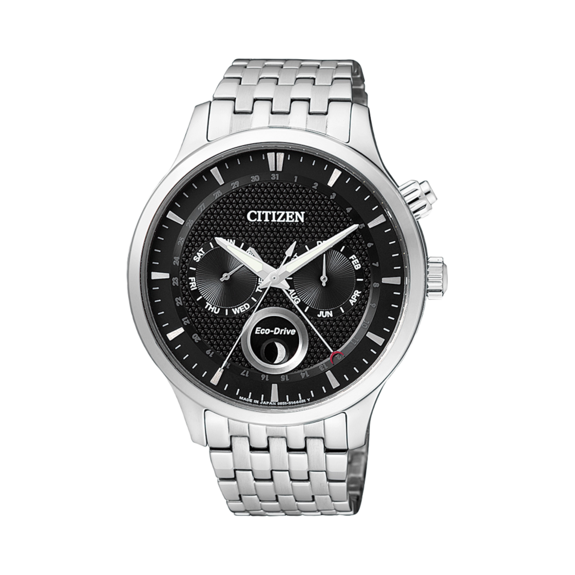 시티즌 문 페이즈 에코드라이브 42.2mm 스테인리스 스틸 블랙 실버(Citizen Moon Phase Eco-Drive 42.2mm Stainless Steel Black Silver) - 1