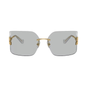 (W) Miu Miu Runway Sunglasses Light Grey Lenses Gold Metal