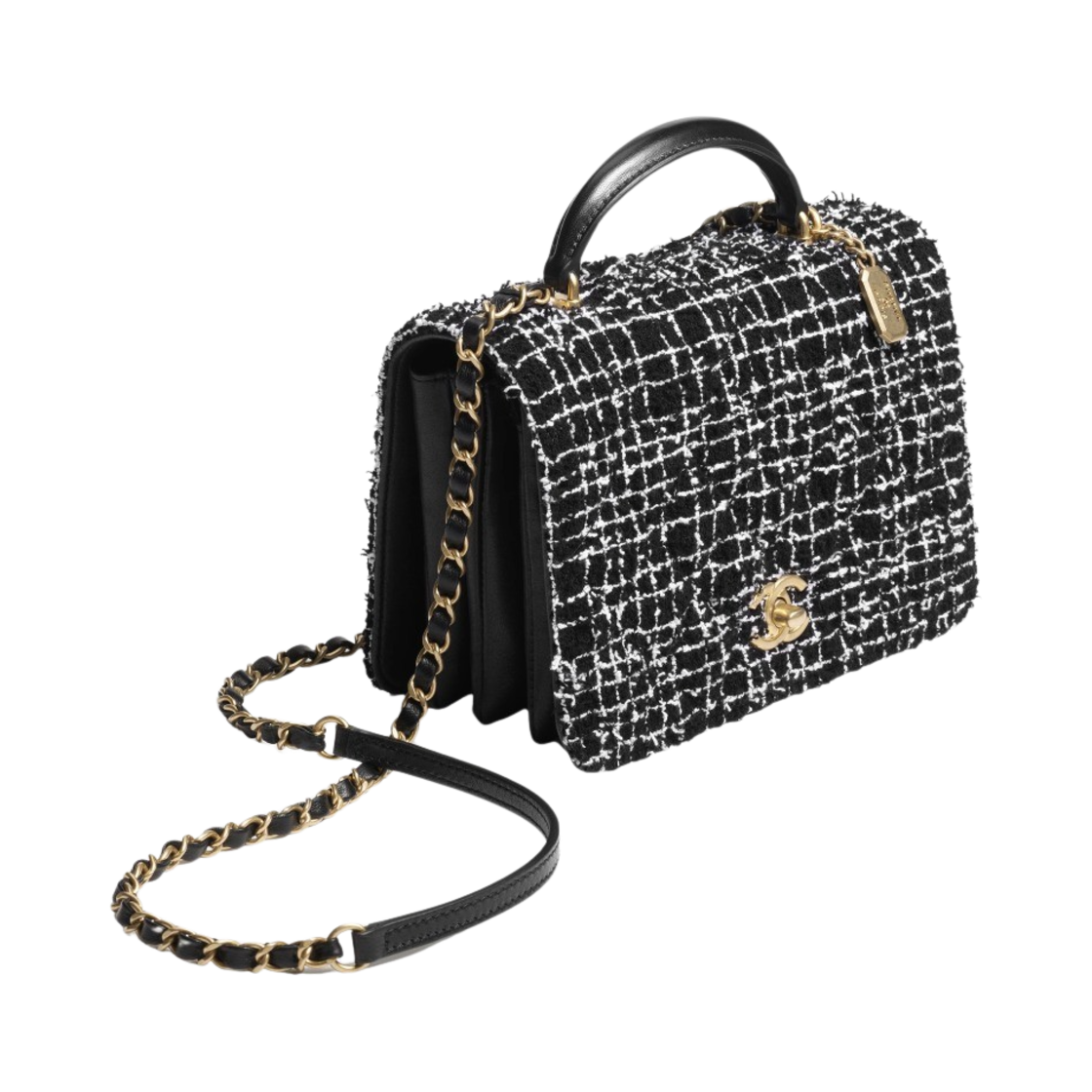 샤넬 스몰 플랩백 탑 핸들 트위드 램스킨 & 골드 메탈 블랙 화이트(Chanel Small Flap Bag with Top Handle Tweed Lambskin & Gold Black White) - 2