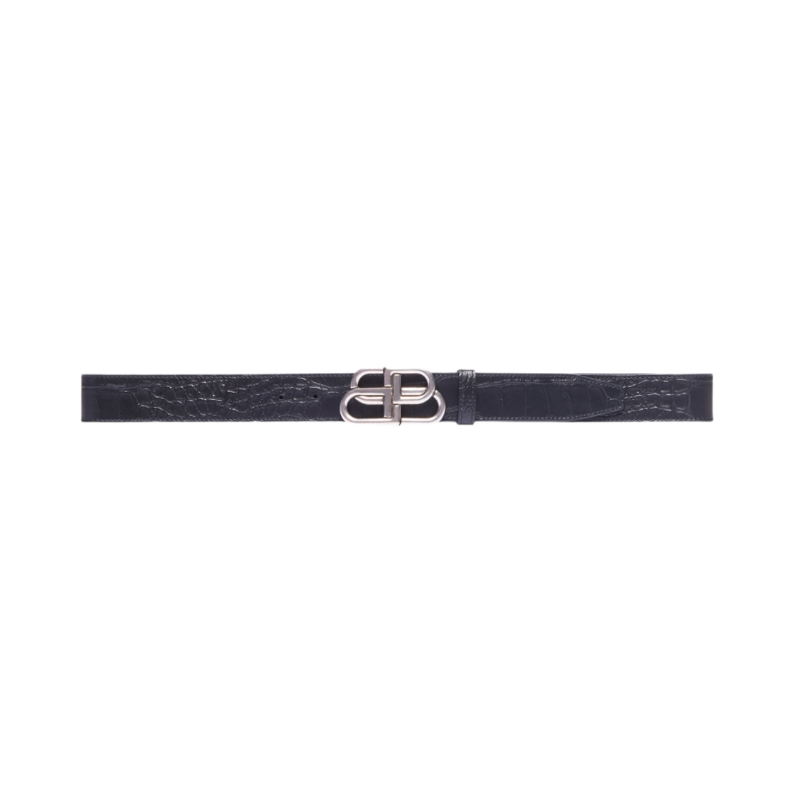 발렌시아가 BB 라지 렉 엠보스 크로커다일 레더 벨트 블랙 팔라듐(Balenciaga BB Large Lack Embossed Crocodile Leather Belt Black Palladium) - 1
