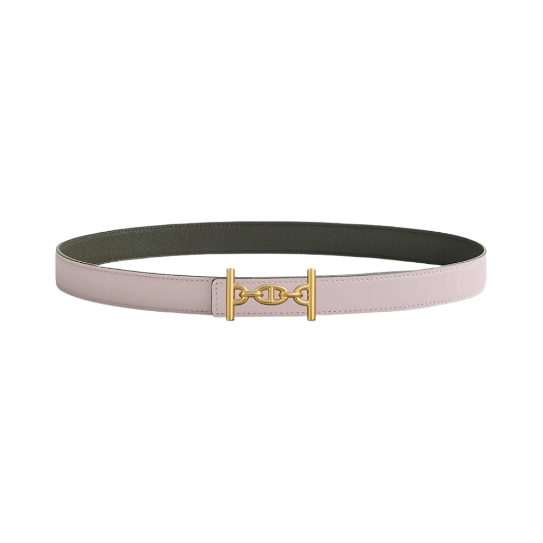 (W) 에르메스 라군 벨트 버클 & 리버서블 가죽 스트랩 24mm & 골드 모브 빨 베르 드 그리((W) Hermes Lagune Belt Buckle & Reversible Leather Strap 24mm & Gold Mauve Pale Vert De Gris) - 1