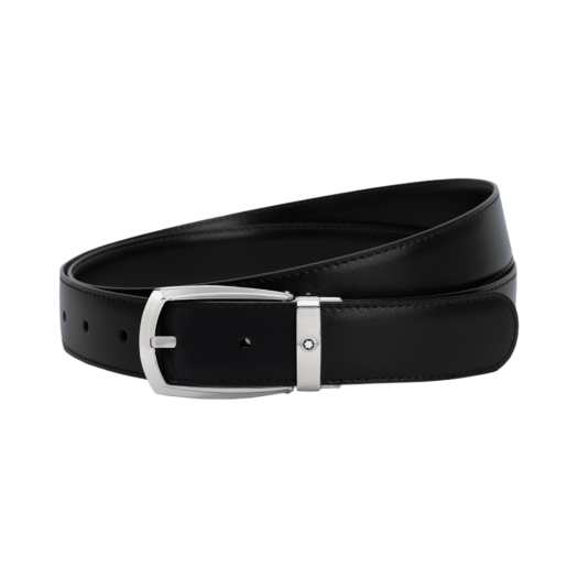 112960 Montblanc Horseshoe Oblong Buckle 30mm Reversible Leather Belt Black Brown