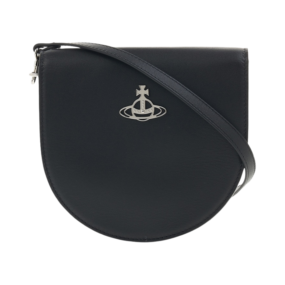 43030097-L001Q-N401 Vivienne Westwood Smooth Leather Saddle Crossbody Bag Black