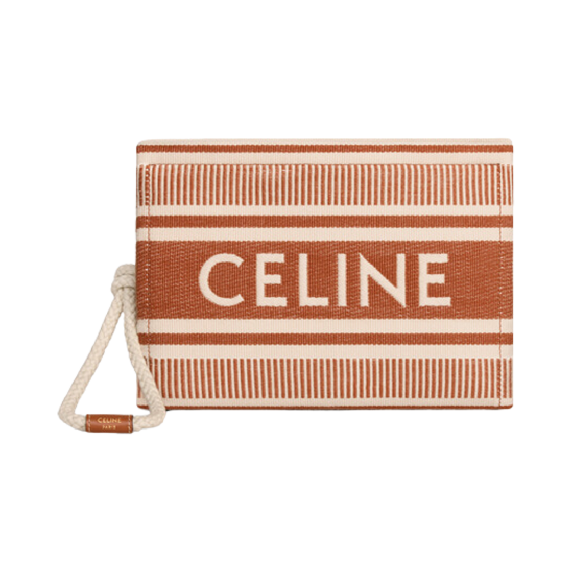 10M552FVV-28SI Celine Thais Pouch in Striped Textile with Celine Sienna