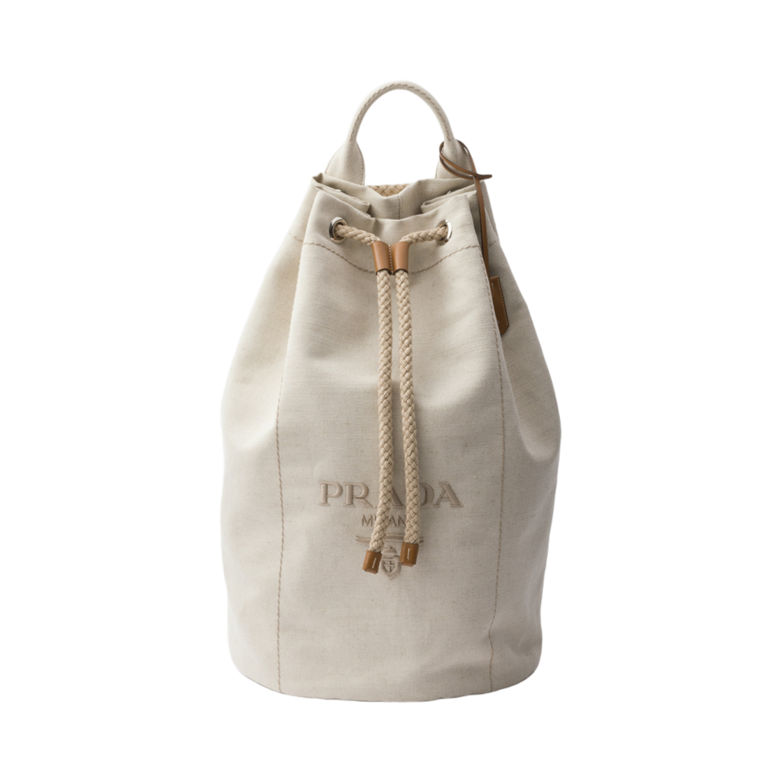 2VY011-2CX9-F0018 Prada Linen Blend Drawstring Duffel Bag Natural