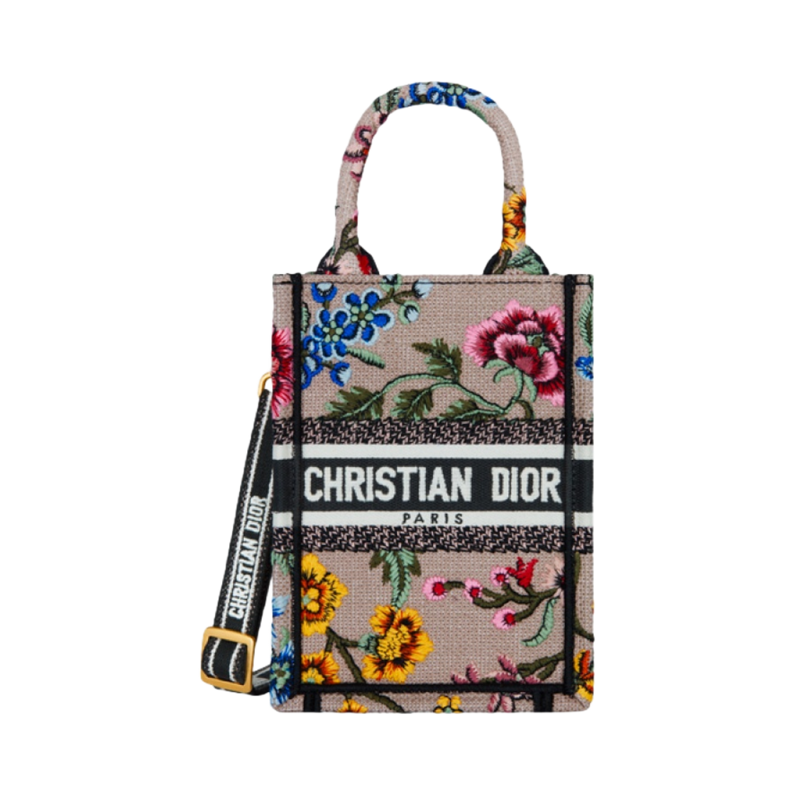 디올 미니 디올 북 토트백 폰 백 핑크 멀티컬러 디올 쁘띠 플레르 자수(Dior Mini Dior Book Tote Phone Bag Pink Multicolor Dior Petites Fleurs Embroidery) - 1
