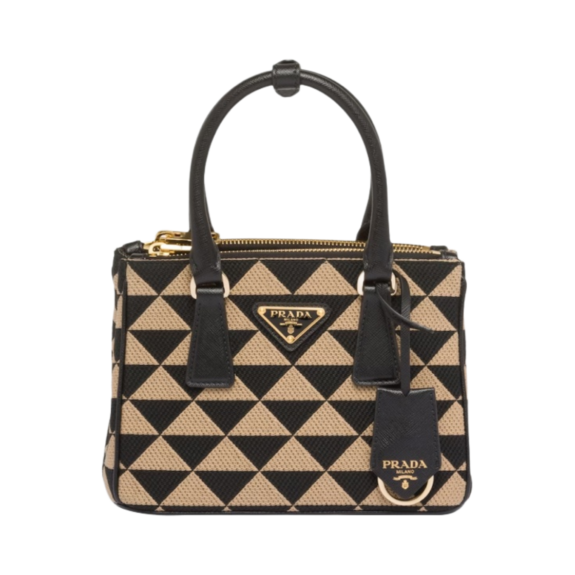 프라다 심볼 자수 패브릭 미니백 블랙 베이지(Prada Symbole Embroidered Fabric Mini Bag Black Beige) - 1
