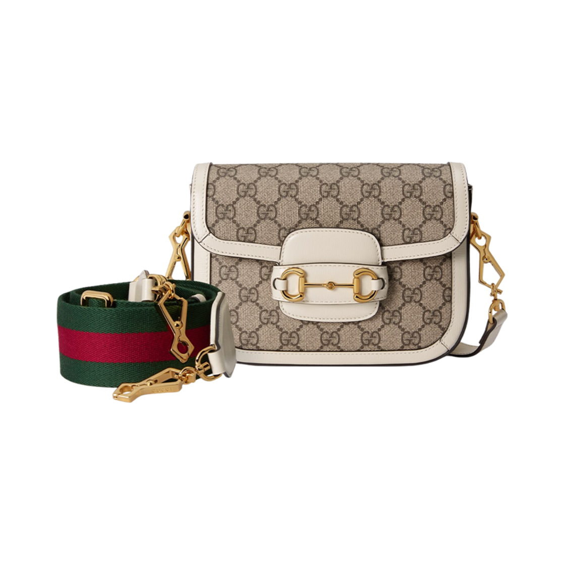 구찌 홀스빗 1955 미니 숄더백 베이지 화이트(Gucci Horsebit 1955 Mini Shoulder Bag Beige White)