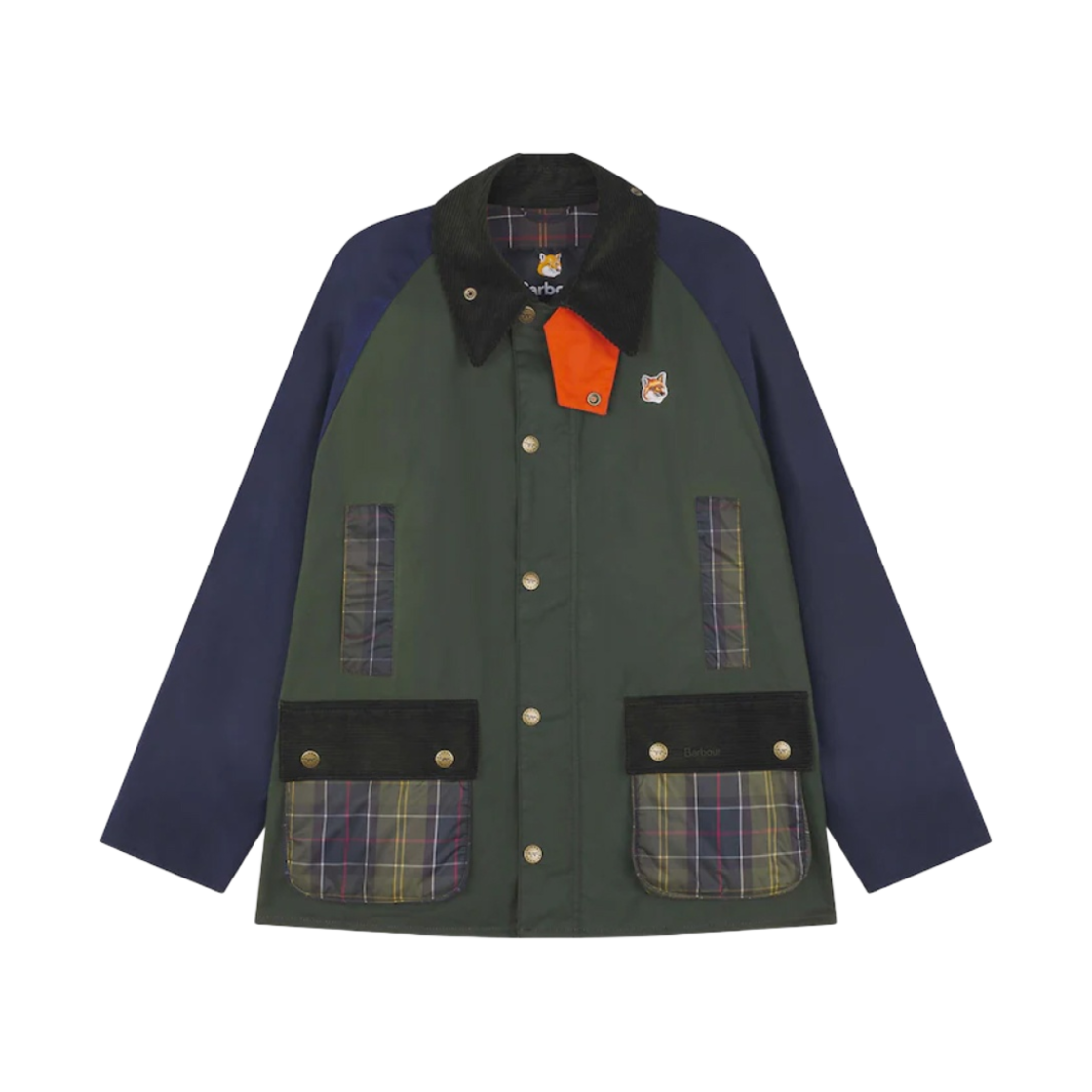 MWX2238GN72 Barbour x Maison Kitsune Beaufort Patchwork Waxed Jacket Irish Green