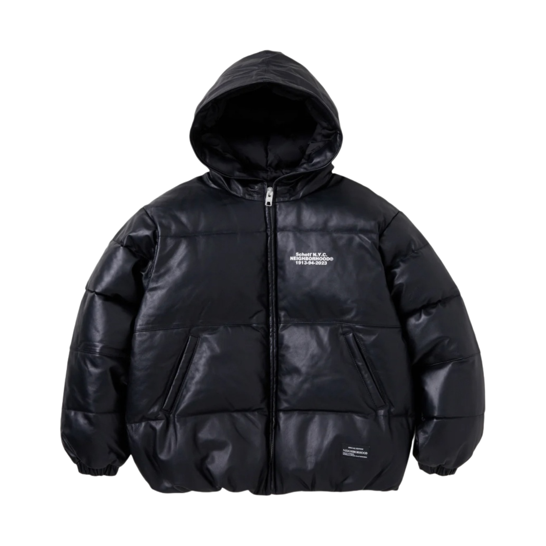 네이버후드 x 쇼트 레더 후드 다운 자켓 블랙(Neighborhood x Schott Leather Hooded Down Jacket Black)