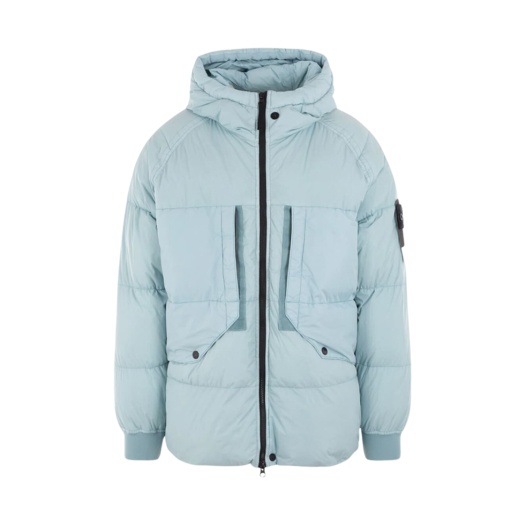 Stone Island 40723 Garment Dyed Crinkle Reps Recycled Nylon Hooded Down Jacket Sky Blue - 23FW
