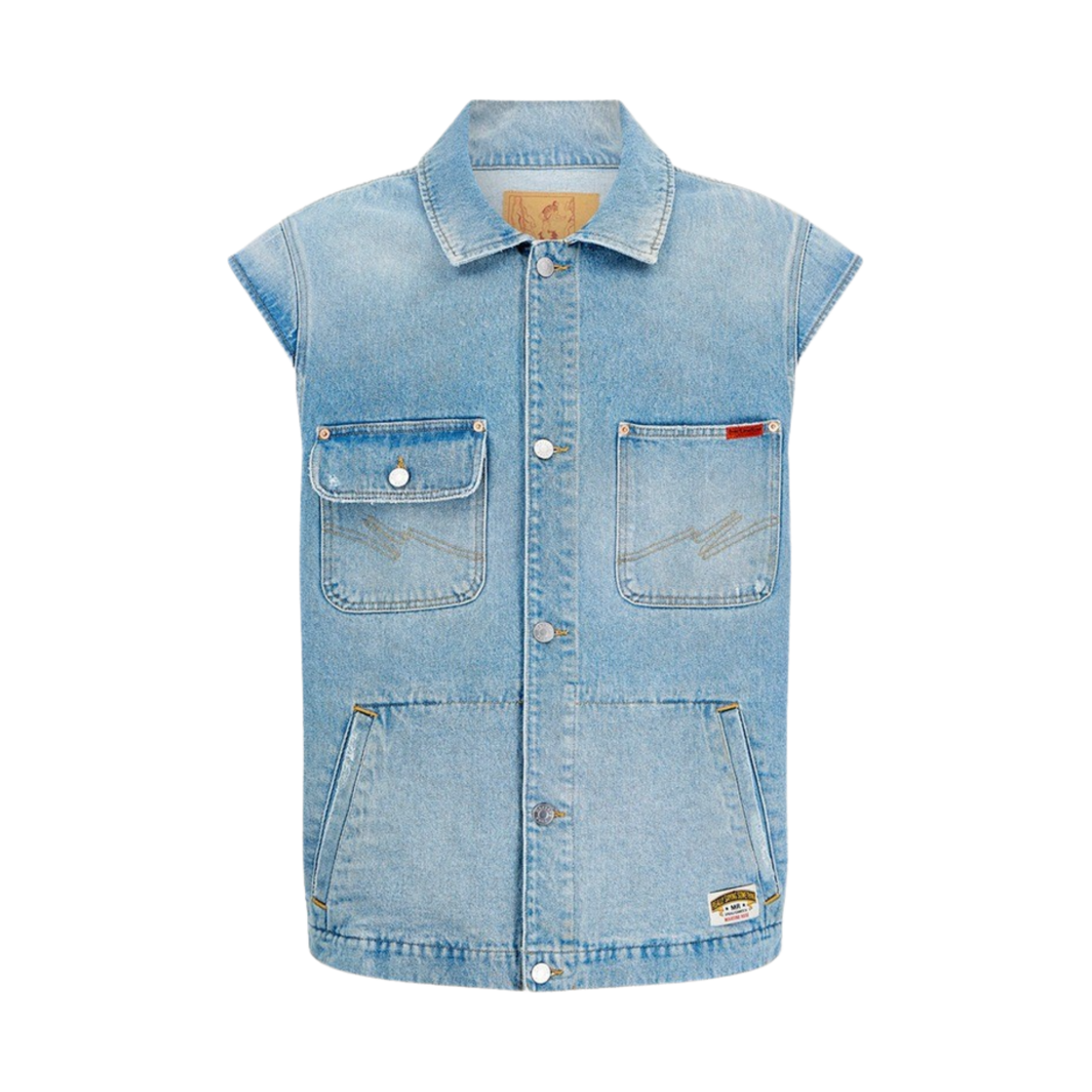 KM4BOTVMR07BL Martine Rose Denim Gilet Bleached Wash
