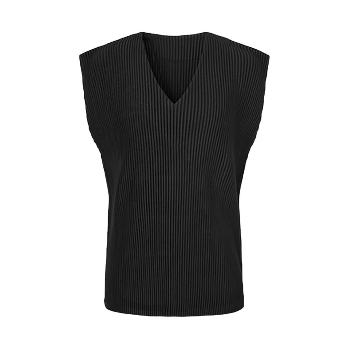MVS2ABK Monplisse Unisex V-Neck Basic Pleats Vest Black
