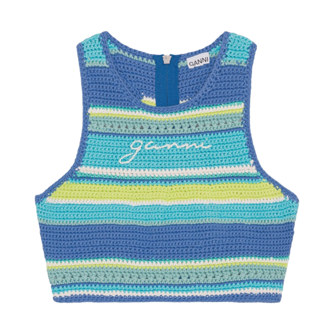 (W) 가니 크로쉐 레이서백 비키니 탑 블루 큐라소((W) Ganni Crochet Racerback Bikini Top Blue Curacao) - 1