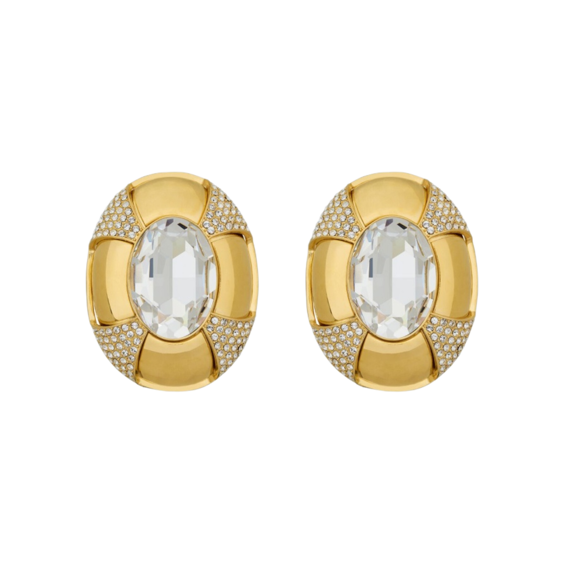 (W) 생로랑 사하린 이어링 메탈 & 라인스톤 크리스탈 골드((W) Saint Laurent Saharienne Earrings in Metal and Rhinestones Crystal Gold) - 1