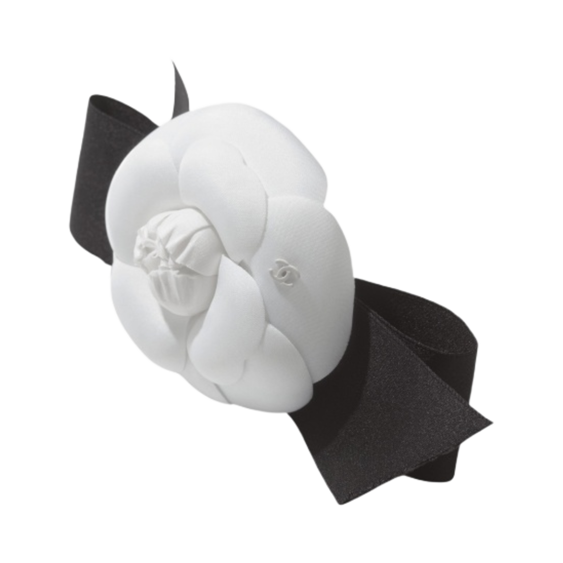 샤넬 까멜리아 브로치 실크 폰지 사틴 & 화이트 블랙(Chanel Camellia Brooch Silk Pongee Satin & White Black) - 2