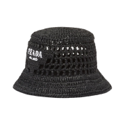 (W) Prada Raffia Bucket Hat Black