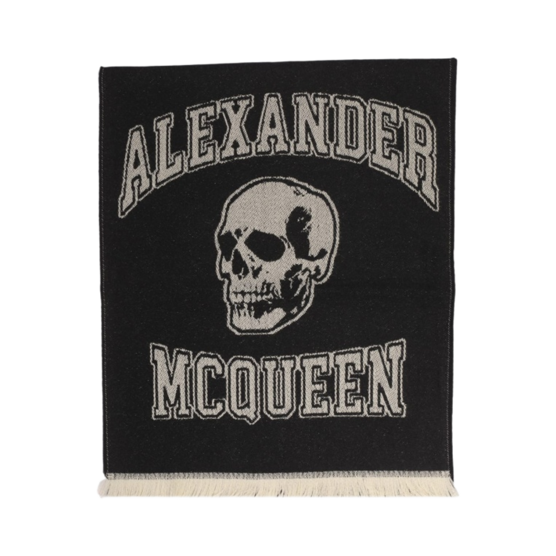 7585004200Q1078 Alexander McQueen Varsity Skull Logo Scarf Black Ivory