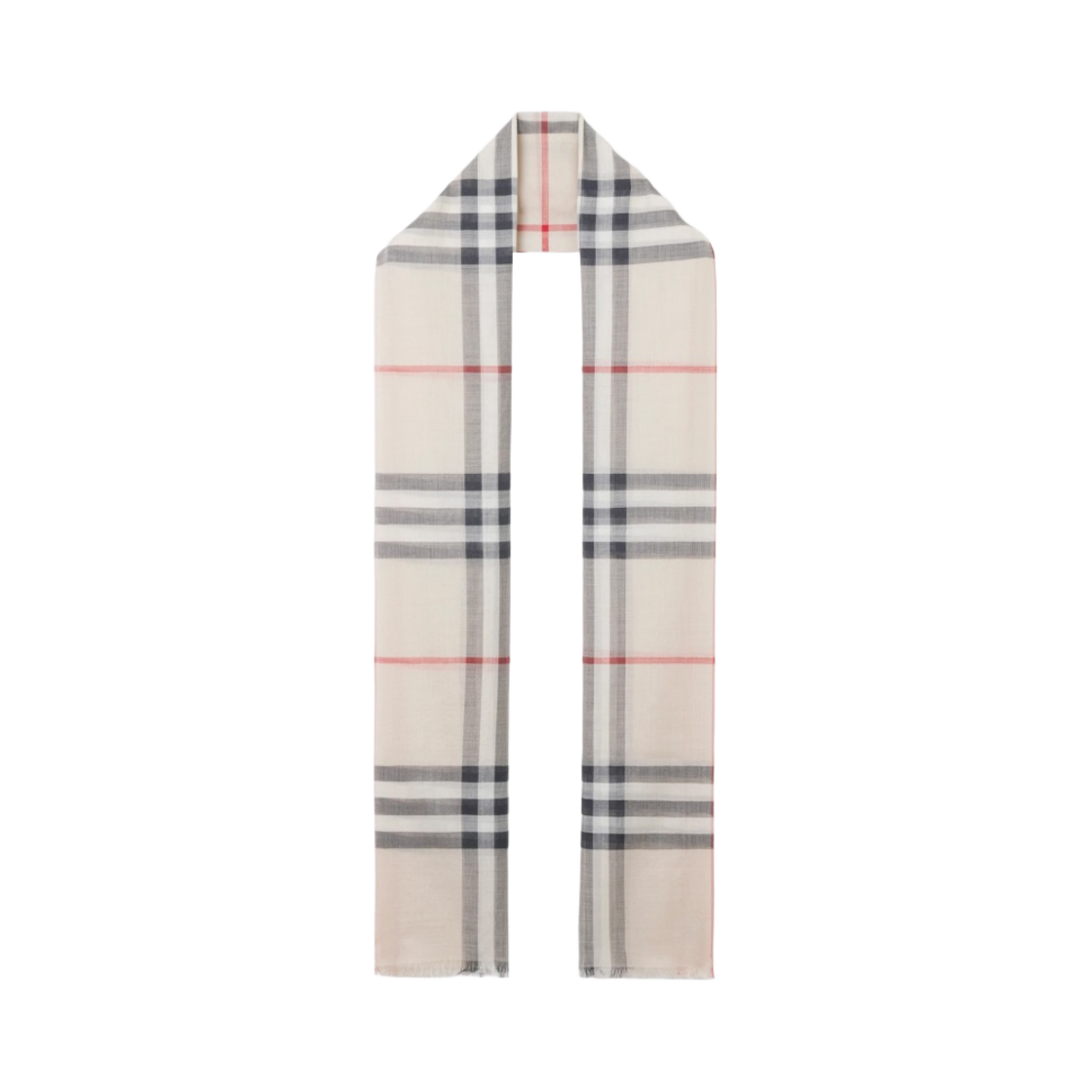 (W) 버버리 체크 라이트웨이트 울 실크 스카프 스톤((W) Burberry Check Lightweight Wool Silk Scarf Stone) - 1