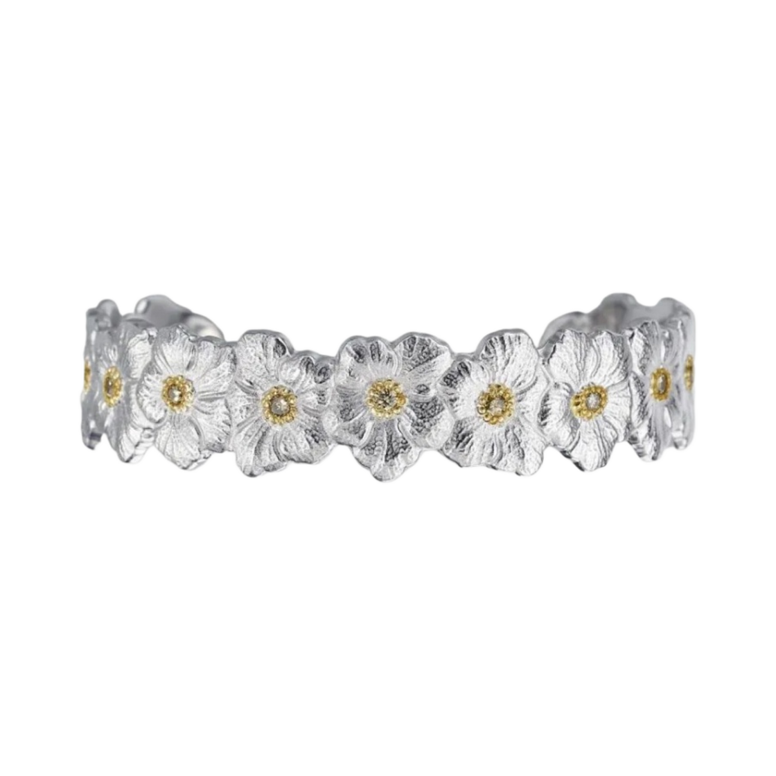 부첼라티 블라썸 브라운 다이아몬드 가데니아 브레이슬릿 베르메이 스털링 실버(Buccellati Blossoms Gardenia Bracelet with Brown Diamonds Vermeil Sterling Silver)