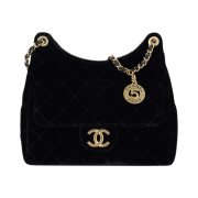 Chanel Hobo Handbag Velvet & Gold Black