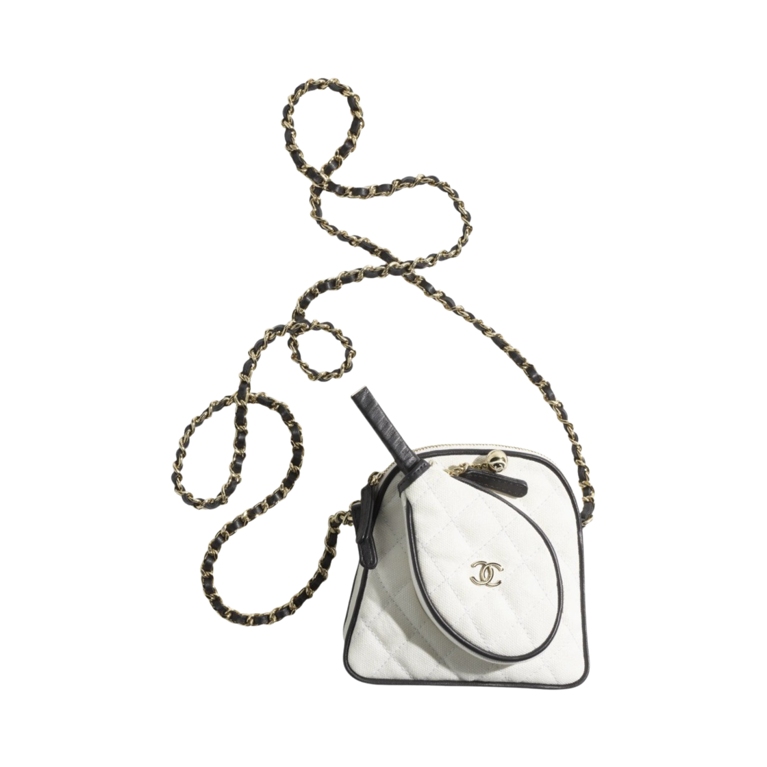 샤넬 체인 달린 미니백 코튼 캔버스 카프스킨 & 골드 메탈 블루 화이트