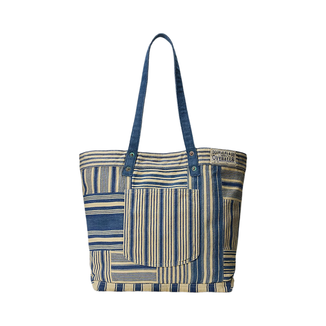더블알엘 인디고 스트라이프 패치워크 토트 인디고 크림(Double RL Indigo Stripe Patchwork Tote Indigo Cream)